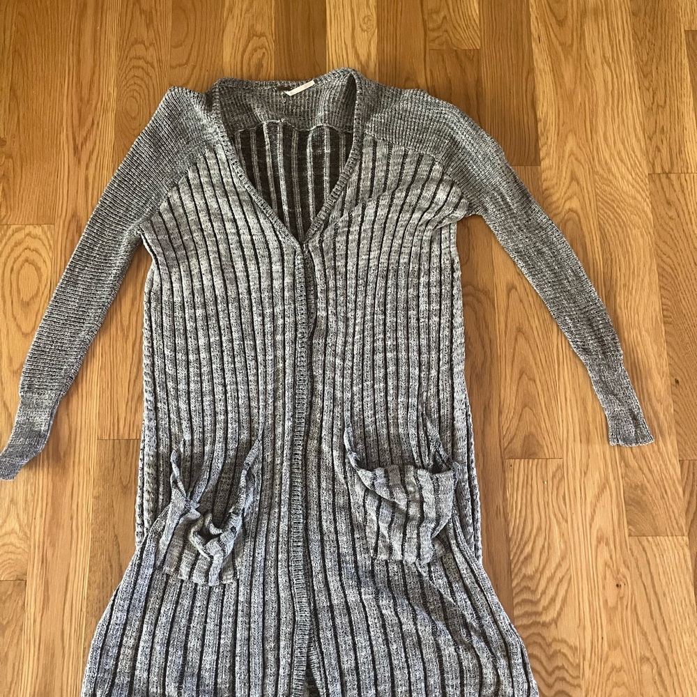 Free People Black/White Striped Duster Ribbed Sweater, Size Extra Small XS